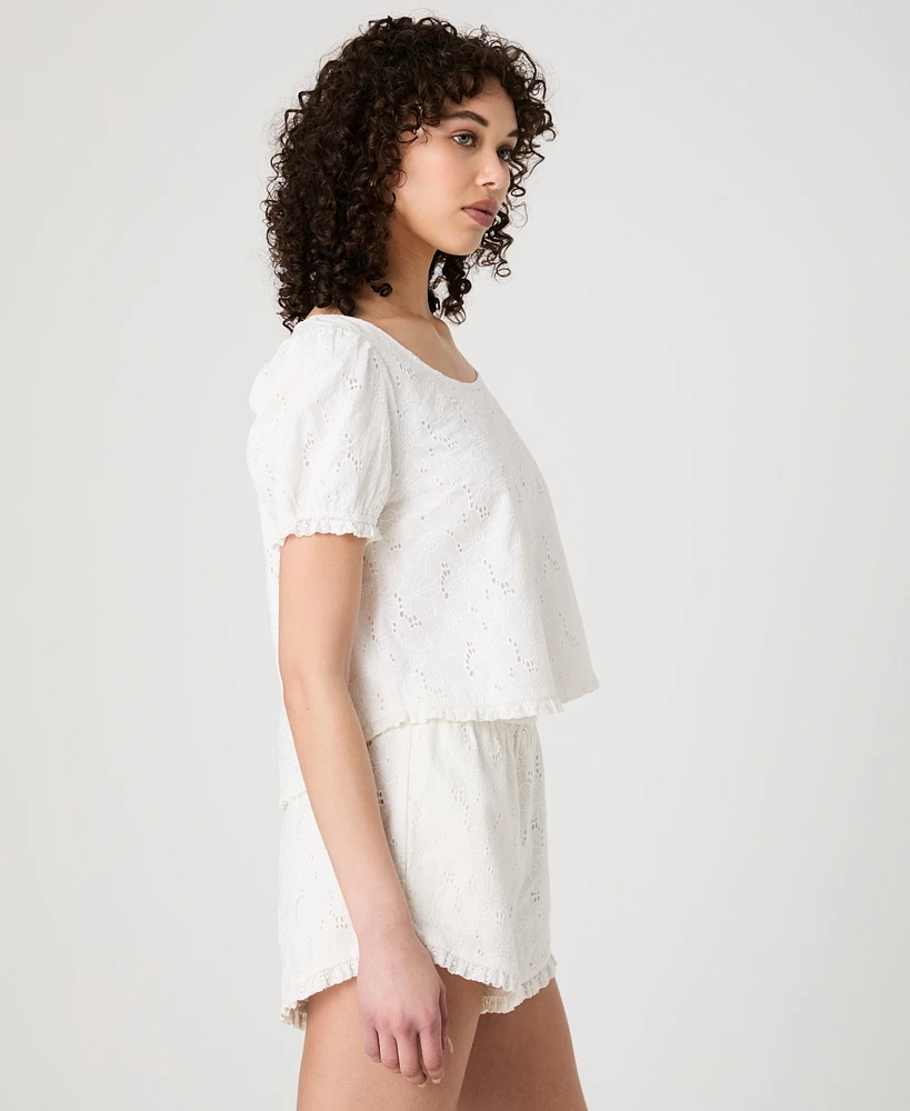French Connection Women's Eyelet Puff-Sleeve Top