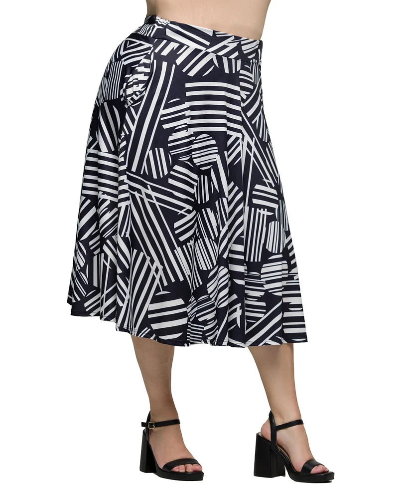 24seven Comfort Apparel Plus Print Elastic Waist Pocket Midi Skirt