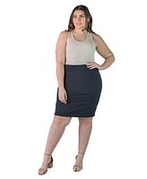 24seven Comfort Apparel Plus Solid Color Elastic Waist Knee Length Pencil Skirt