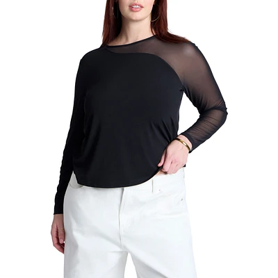 Eloquii Women's Mesh Combo Long Sleeve Top