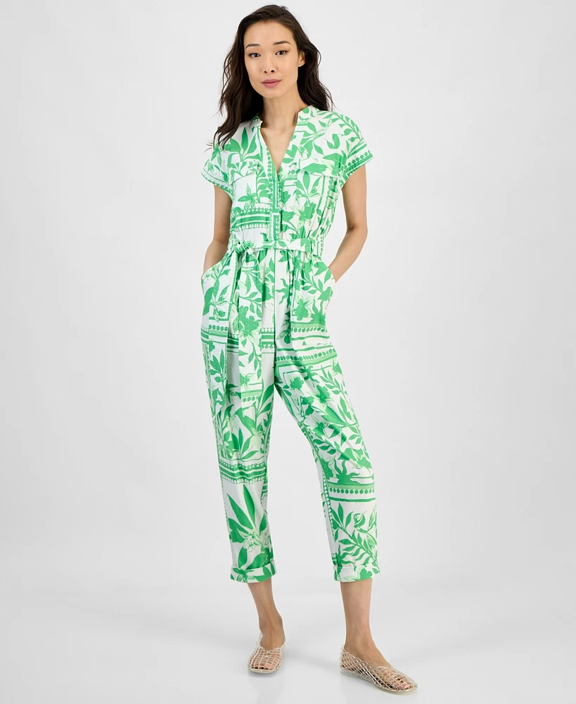 I.n.c. International Concepts Women's Belted Cap-Sleeve Jumpsuit