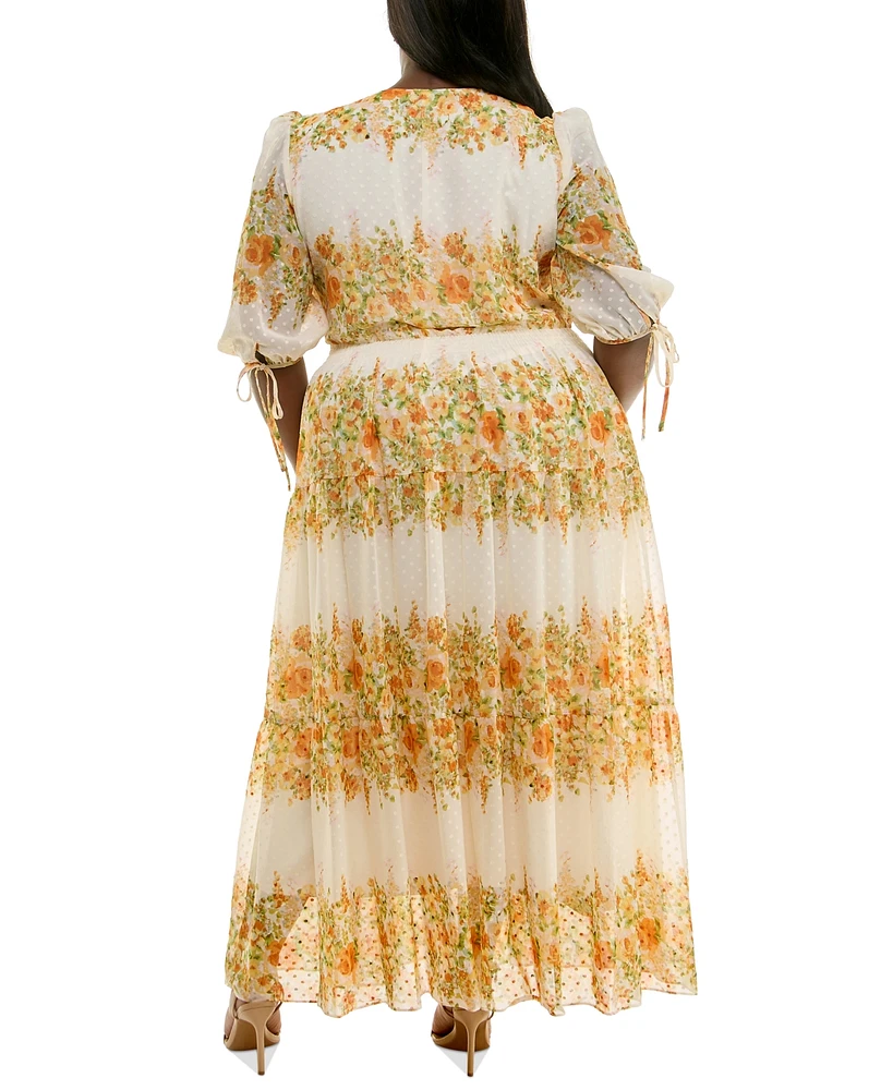Taylor Plus Floral-Print Chiffon A-Line Midi Dress