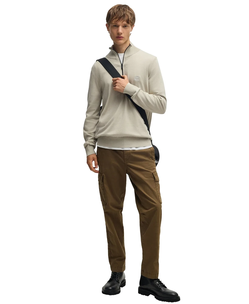 Boss by Hugo Men's Logo Patch Zip-Neck Sweater