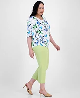 I.n.c. International Concepts Plus Printed Ruched-Shoulder Top, Exclusively at Macy's