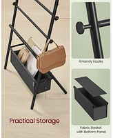 Foldable Towel Rack with 4 Hooks and Blanket Holder for Bathroom or Bedroom Use