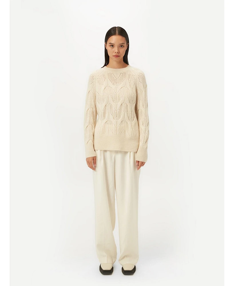 Gobi Cashmere Women's Ajour-Knit Cashmere Crew-Neck Sweater