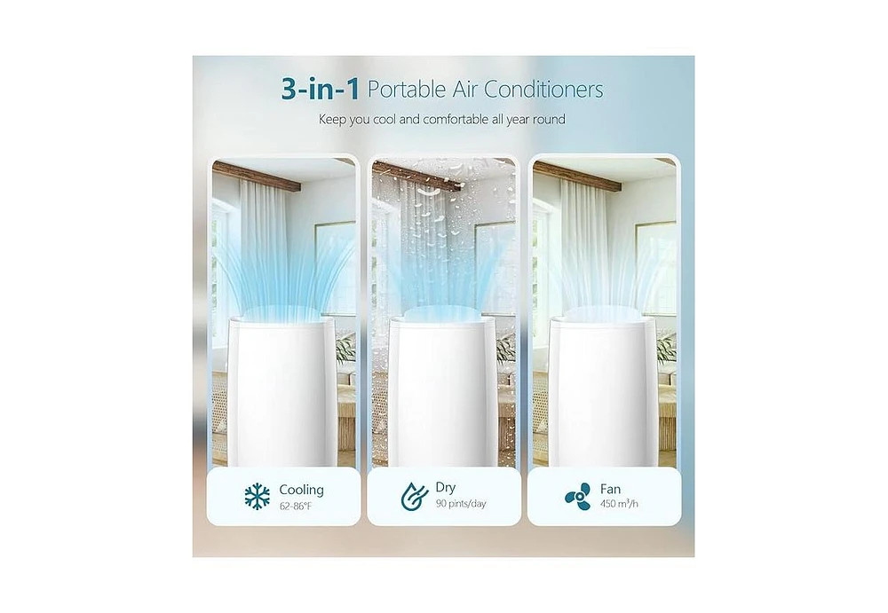 Zafro Portable Air Conditioners 14,000 Btu,Cooling, Dehumidifier & Fan 3-in-1,Air Conditioner Portable with Remote Control, Quiet Ac Unit Cools Rooms