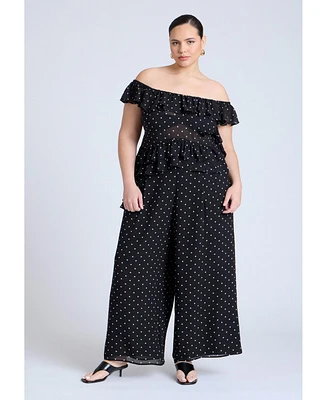Eloquii Women's Wide Leg Polka Dot Pant