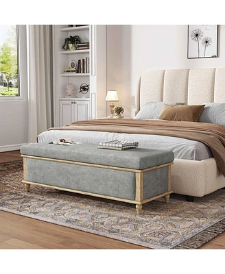 Elegant Upholstered Storage Ottoman Bench with Weathered Wood Frame and Lift-Top for Bedroom or Living Room Seating and Organization-The Pop Home