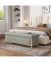 Elegant Upholstered Storage Ottoman Bench with Weathered Wood Frame and Lift-Top for Bedroom or Living Room Seating and Organization-The Pop Home