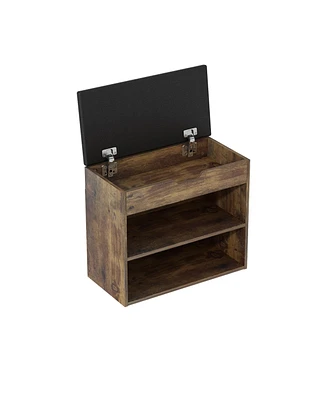 Shoe bench with shelves, natural wooden shoe rack with 3 storage compartments, Entryway Bench