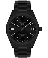 Tissot Men's Swiss Prc 100 Solar Quartz Black-Tone Stainless Steel Bracelet Watch 39mm