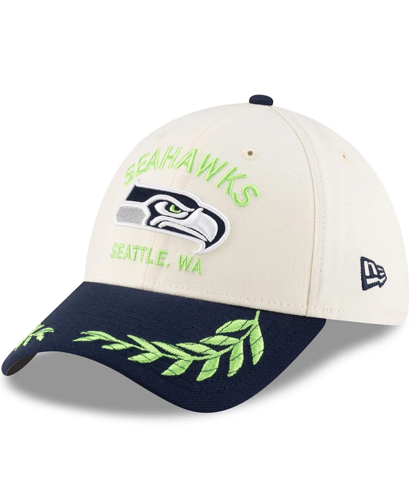 New Era Men's Cream/ College Navy Seattle Seahawks 2025 Nfl Draft 39THIRTY Flex Hat