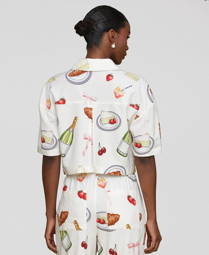 Avec Les Filles Women's Printed Button-Front Camp Shirt