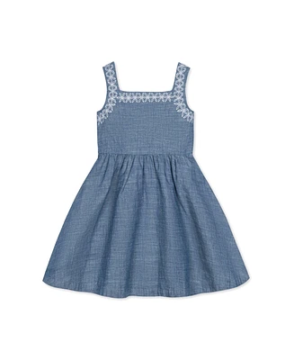 Hope & Henry Big Girls Sleeveless Chambray Sundress with Embroidery