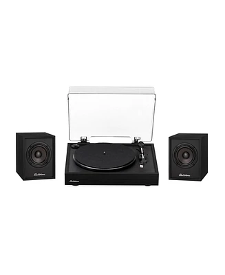 Electrohome Montrose, Upgradable Vinyl Record Player with Huntley, Powered Bluetooth Bookshelf Speakers, 3" Driver, for Warm Natural Sound, Teak