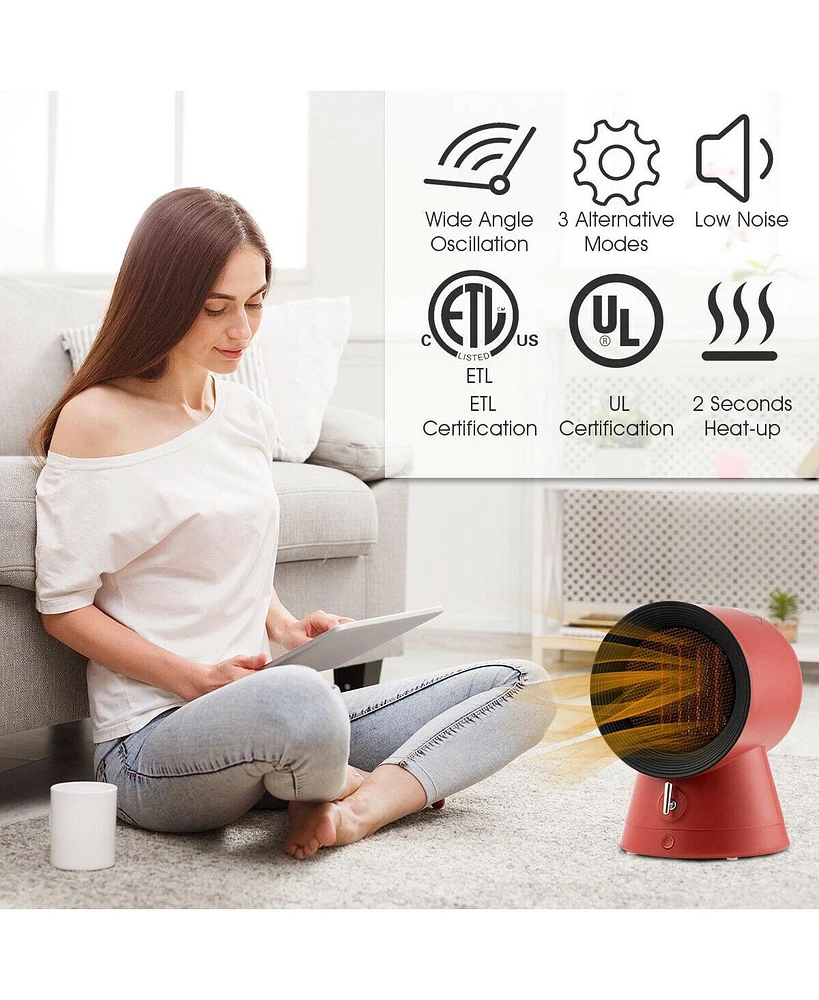 Gymax 1500W Portable Ptc Ceramic Space Heater Mini Electric Desktop Heating Fan