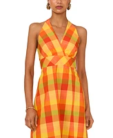 1.state Women's Plaid Halter-Neck Maxi Dress