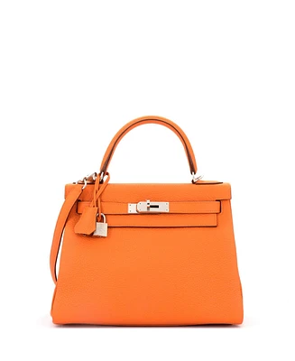 Pre-Owned Hermes Kelly 28 Handbag Clemence with Palladium Hardware