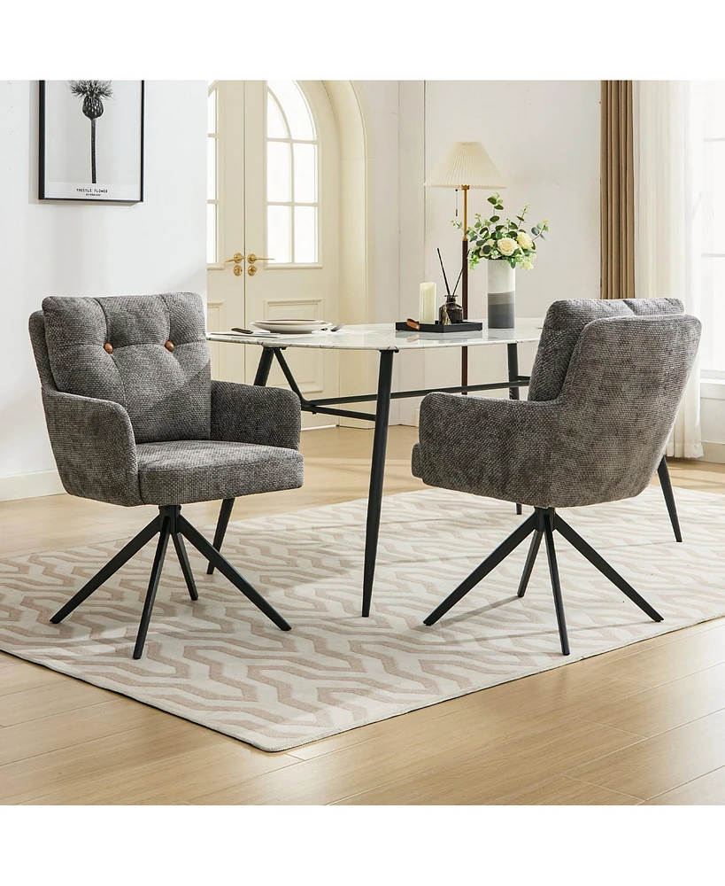 Dyhome Dining Chairs Set of 2, Mid Century Modern Swivel with Arm, Upholstered Accent Chair for Kitchen Living Room, Metal B
