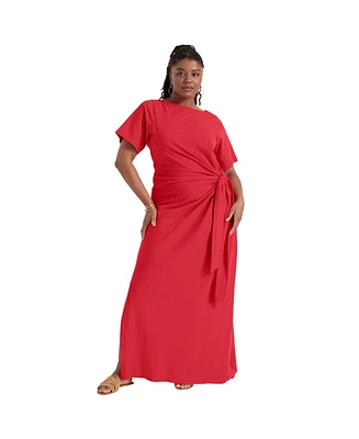 June + Vie Women's Boatneck Gathered Midi Dress