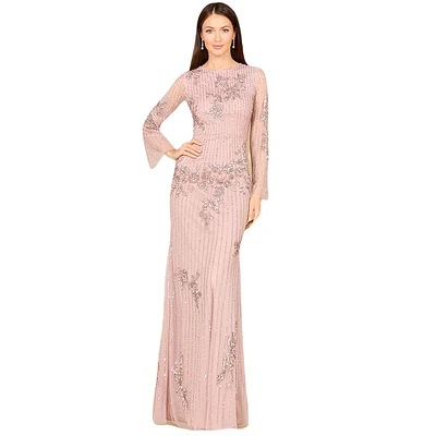 Lara Women's Long Sleeve, High Neck Beaded Gown - Outlet