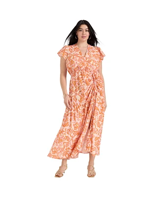 June + Vie Women's Faux-Wrap Maxi Dress
