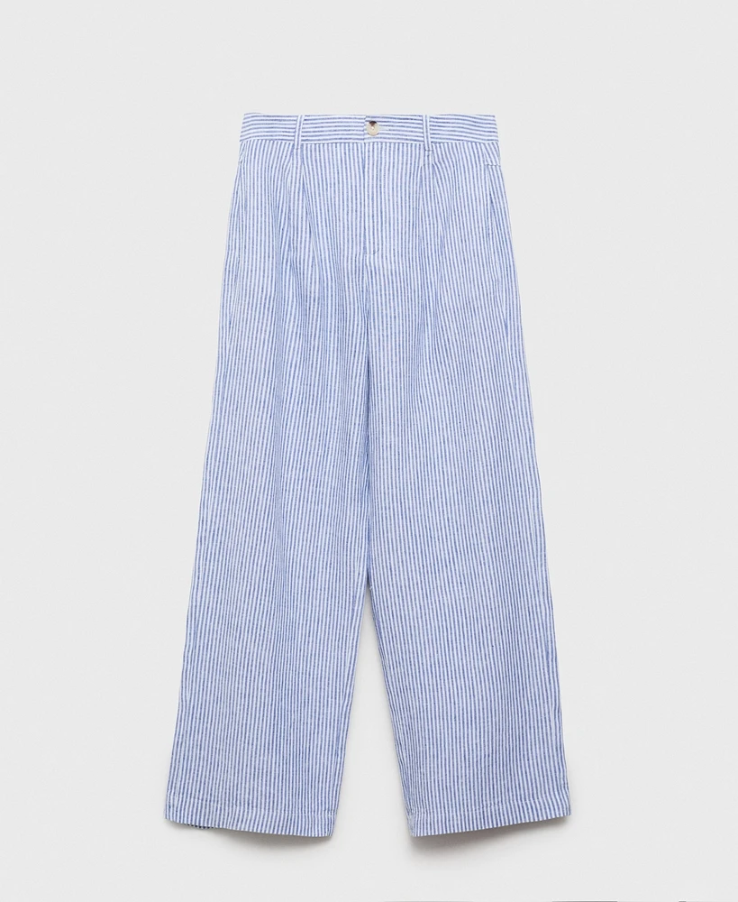 Mango Women's Striped Linen-Blend Trousers Pants