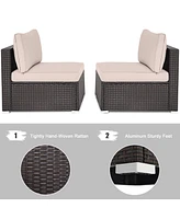 Gymax 2PCS Patio Sectional Armless Sofas Outdoor Rattan Furniture Set w/ Cushions
