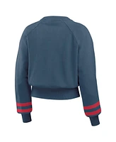 Wear By Erin Andrews Women's Navy Cleveland Guardians Vintage Washed Cropped Pullover Sweatshirt