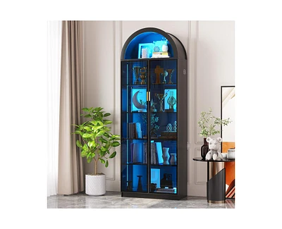 Vlsrka 76" Arch Display Cabinet, 3-Color Lights, 6 Shelves
