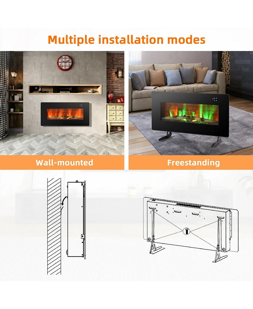 Gymax 36'' Electric Fireplace Wall Mounted & Freestanding Heater Remote Control 1500W