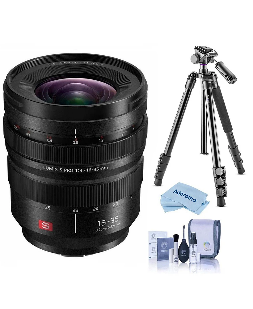 Panasonic Lumix S Pro 16-35mm f/4 Lens for L Mount, Bundle with Vanguard Alta Pro 264AT Tripod and Tbh-100 Head, Cleaning Kit, Cleaning Cloth