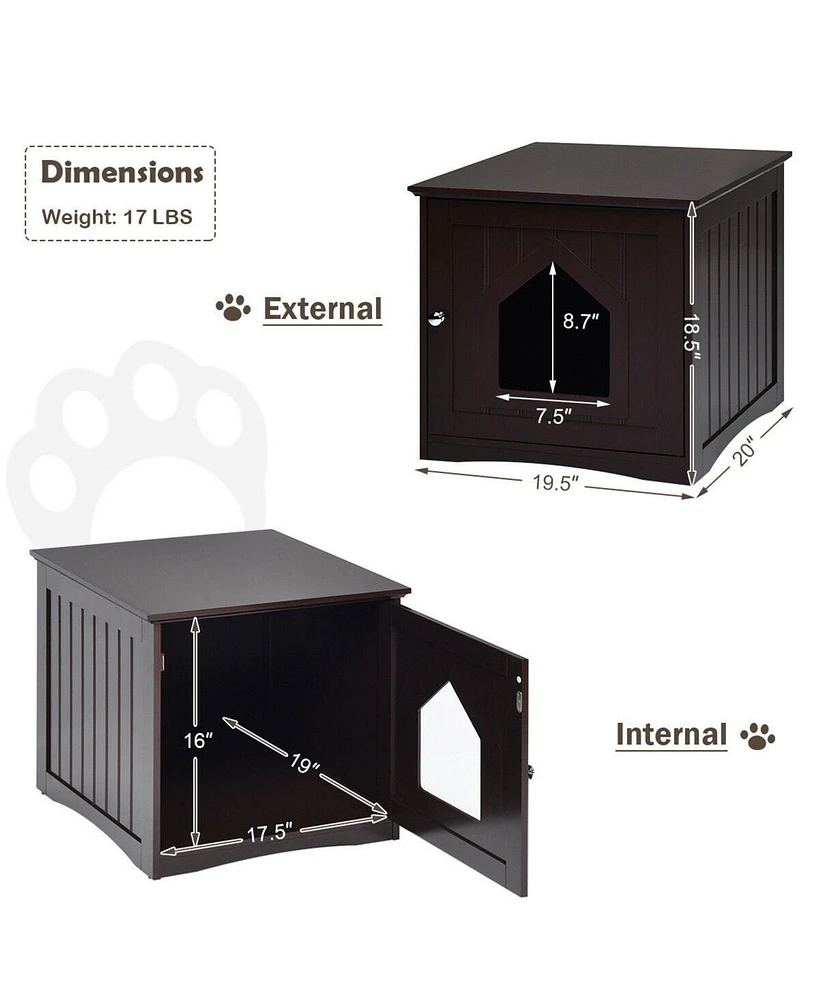 Gymax Weatherproof Multi-function Pet Cat House Indoor Outdoor Sidetable Nightstand