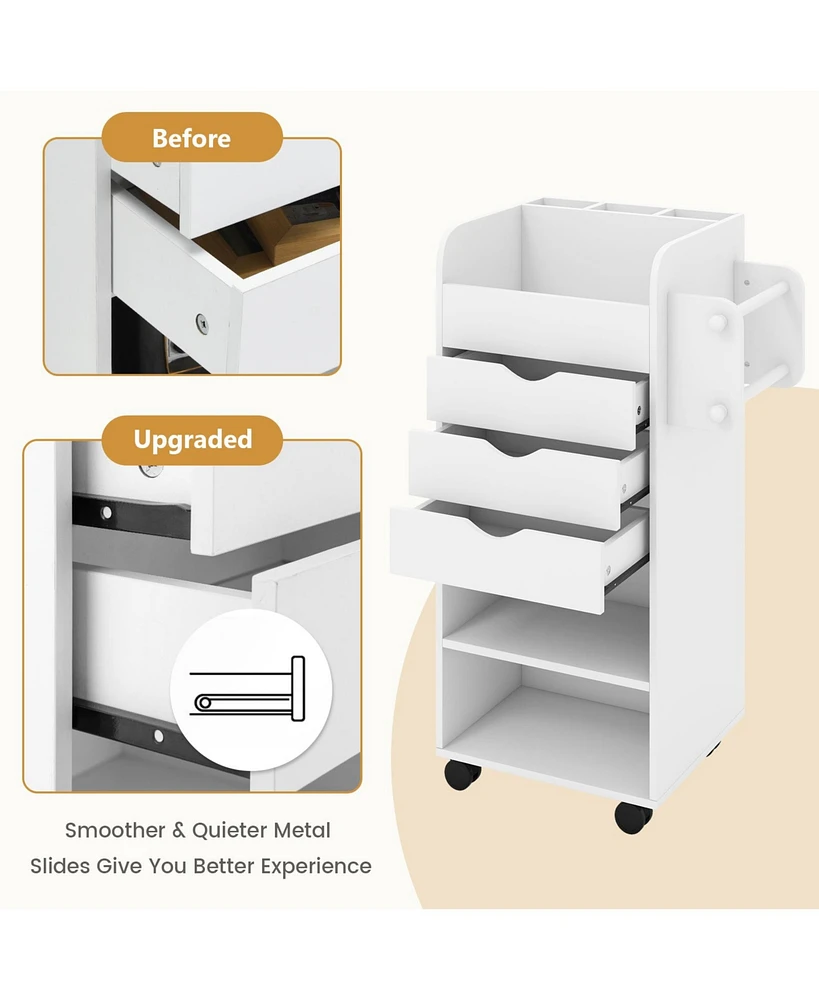 Utility Trolley with Open Shelves and 3 Drawers – Rolling Cart for Kitchen, Office, or Bathroom Organization