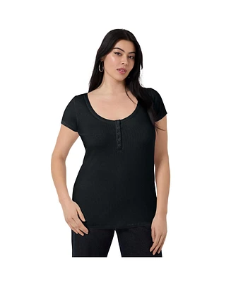 June + Vie Women's Ribbed Henley Top