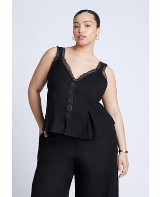 Eloquii Women's Lace Detail V-Neck Top