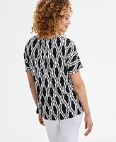 Jm Collection Women's Printed Pleat Neck Short-Sleeve Top, Exclusively at Macy's