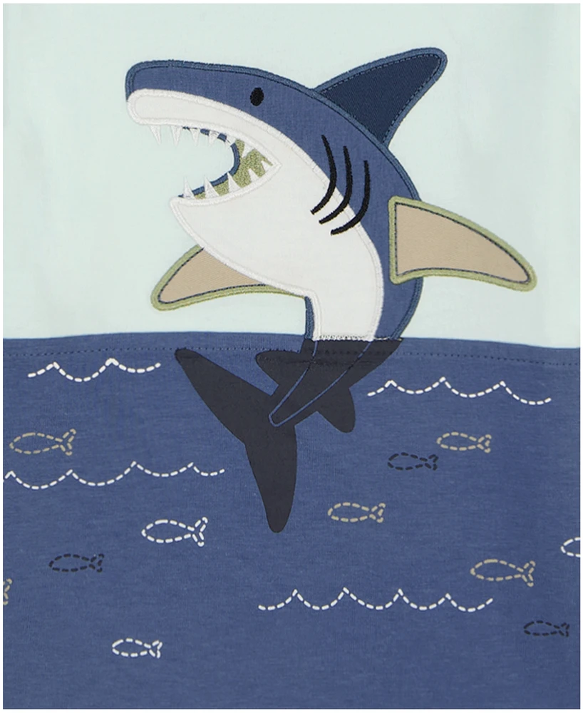 Kids Headquarters Toddler and Little Boys 2-Piece Pieced Jersey Whale Short Sleeve T-Shirt Twill Cargo Shorts Set