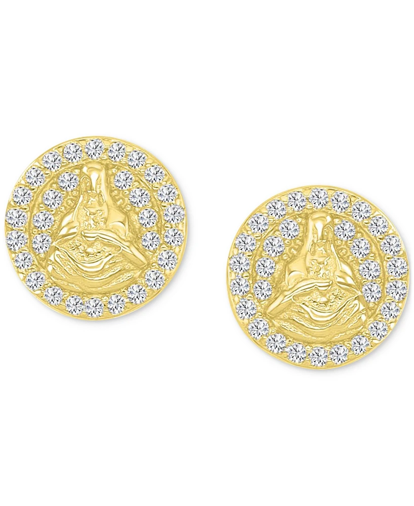 Cubic Zirconia Circle Cluster Disc Stud Earrings Sterling Silver
