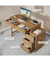 Tribesigns Computer Desk with 5 Drawers,Modern Wooden Study Table Office Workstation for Home Office, Small Spaces