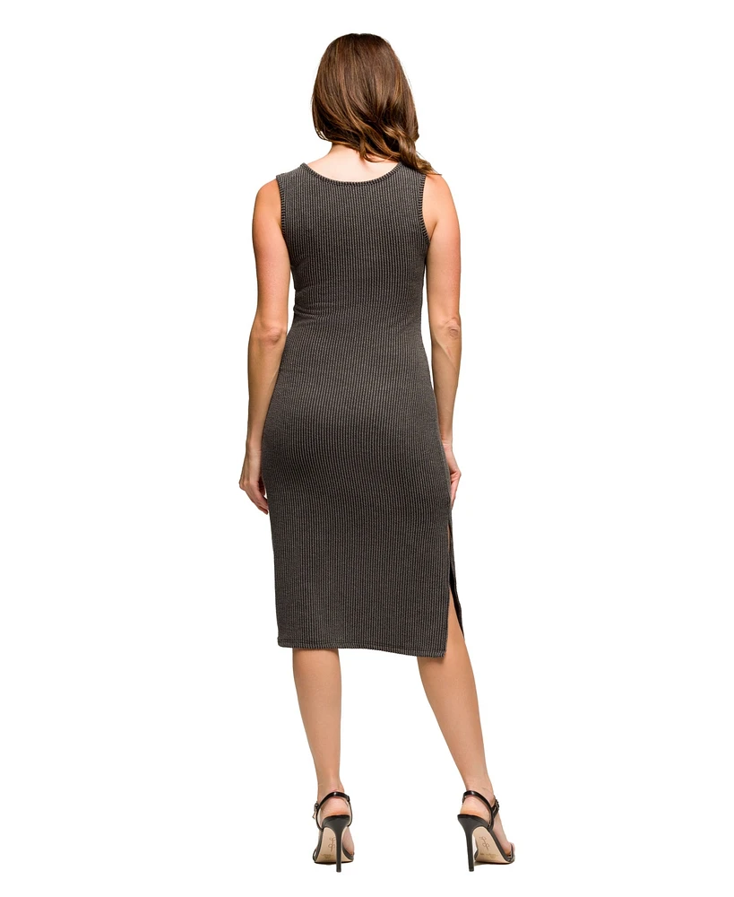 24seven Comfort Apparel Women's Fitted Sleeveless Side Slit Dress
