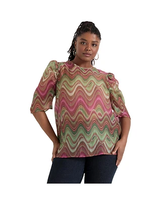 June + Vie Women's Mutton-Sleeve Organza Blouse