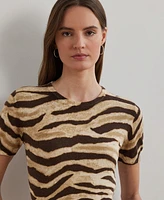 Lauren Ralph Women's Print Linen-Cotton Short-Sleeve Sweater