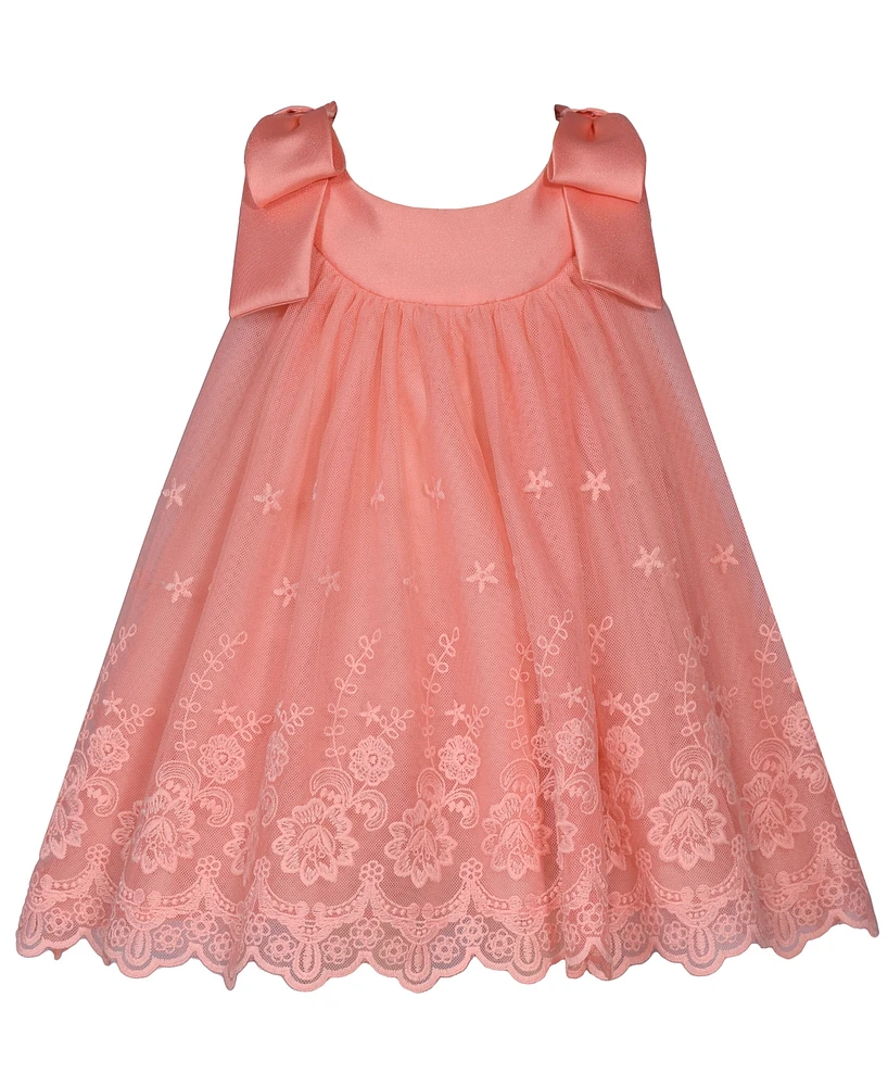 Bonnie Baby Girls Bow Shoulder Embroidered Float Dress
