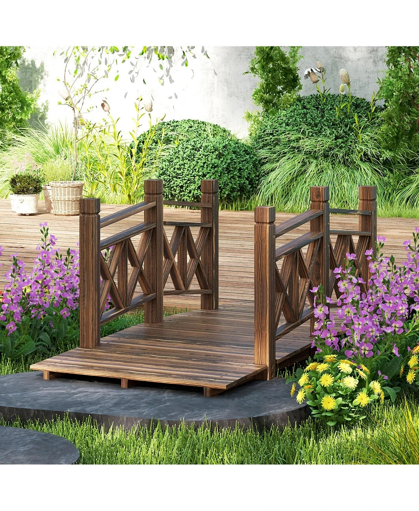 5 ft. Wood Garden Bridge with Safety Handrails Backyard Bridge,