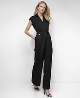 Dkny Women's Cap-Sleeve Belted Cargo Jumpsuit