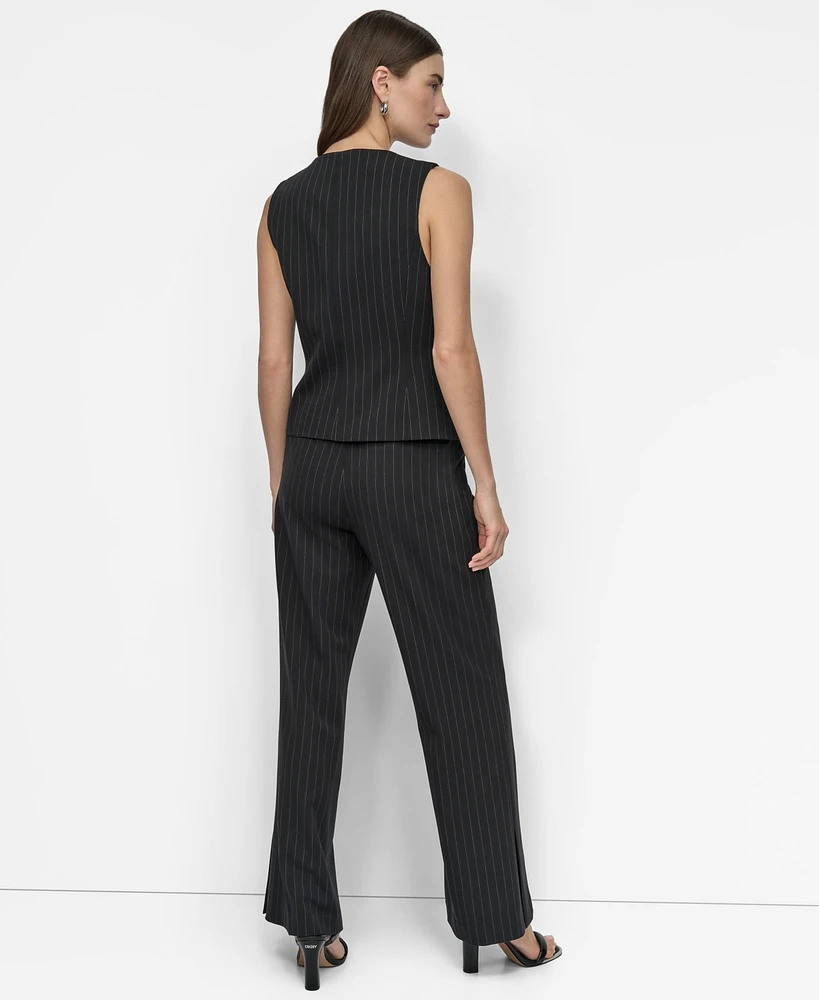 Dkny Women's Striped Crewneck Button-Front Vest