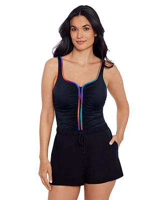 ShapeSolver Sport by Mimi Flamingo Women's Zip-Up One-Piece Swimsuit