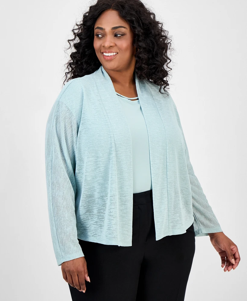 Kasper Women's Long Sleeve Sheer Cardigan Sweater, Plus